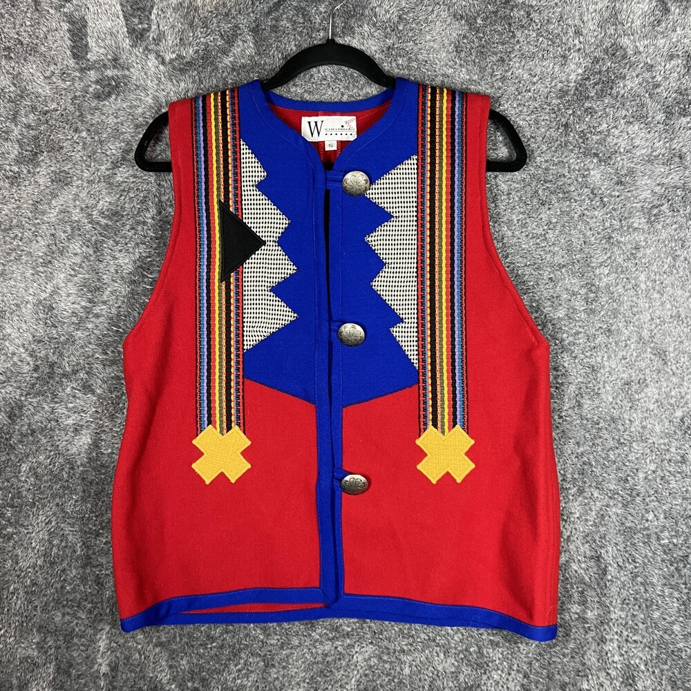 Wilhelmina Sweater Vest Womens Small Red Geometric Western Tribal Button Front